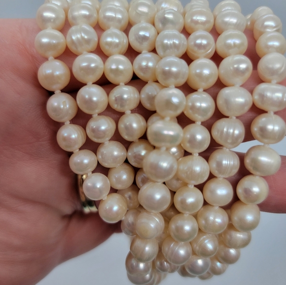 Cream Baroque Genuine Pearl Necklace 32" Drop 6-7 mm Hand Knotted - Picture 3 of 7